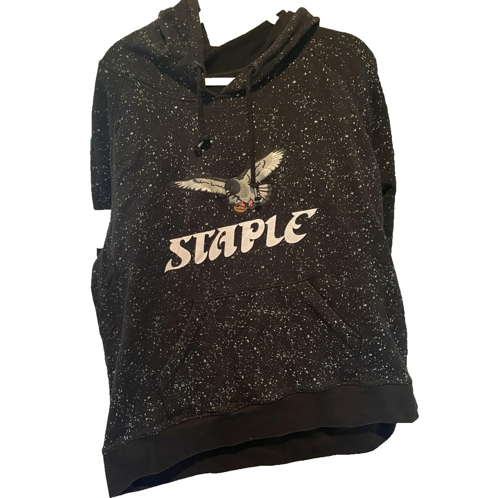 Staple Pigeon Hoodie Mens Large Black White Pigeon heavyweight kangaroo pocket